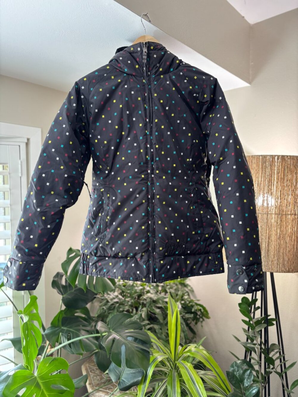 Burton Reversible Ski Jacket Solid Black Geometric Dot Print Women Medium - Picture 2 of 16